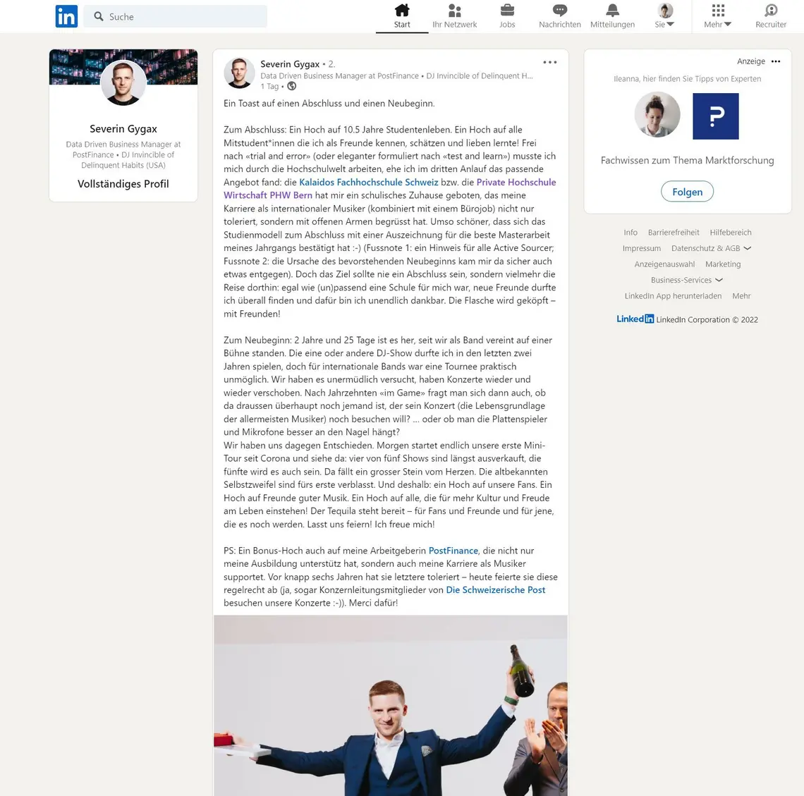 Severin Gygax alias DJ Invincible, DJ der US-Band Delinquent Habits, feiert seinen Bachelorabschluss